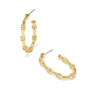 Kendra Scott Maura Bamboo Hoop Earrings in Gold White Crystal